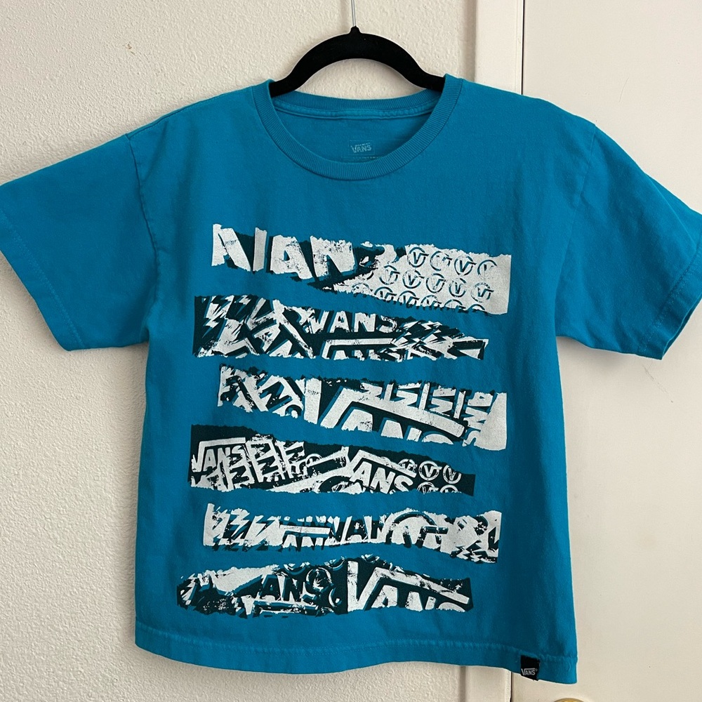 Vans Torn Logo T-Shirt | Boys Youth Size Large | Short Sleeve | Aqua